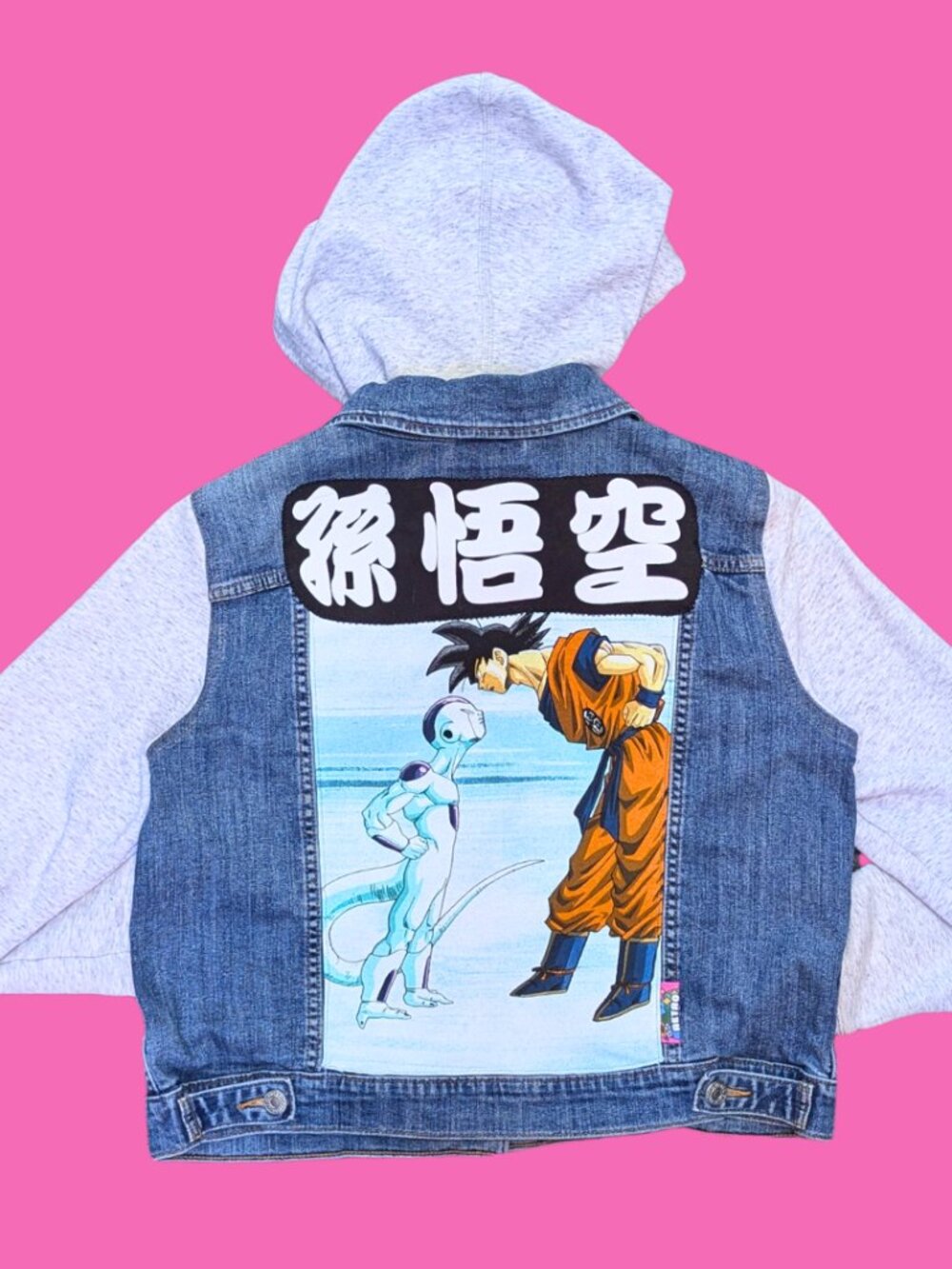 Dragon Ball Z Upcycled T-Shirt Denim Jacket with Hoodie Size XL (smaller fit)